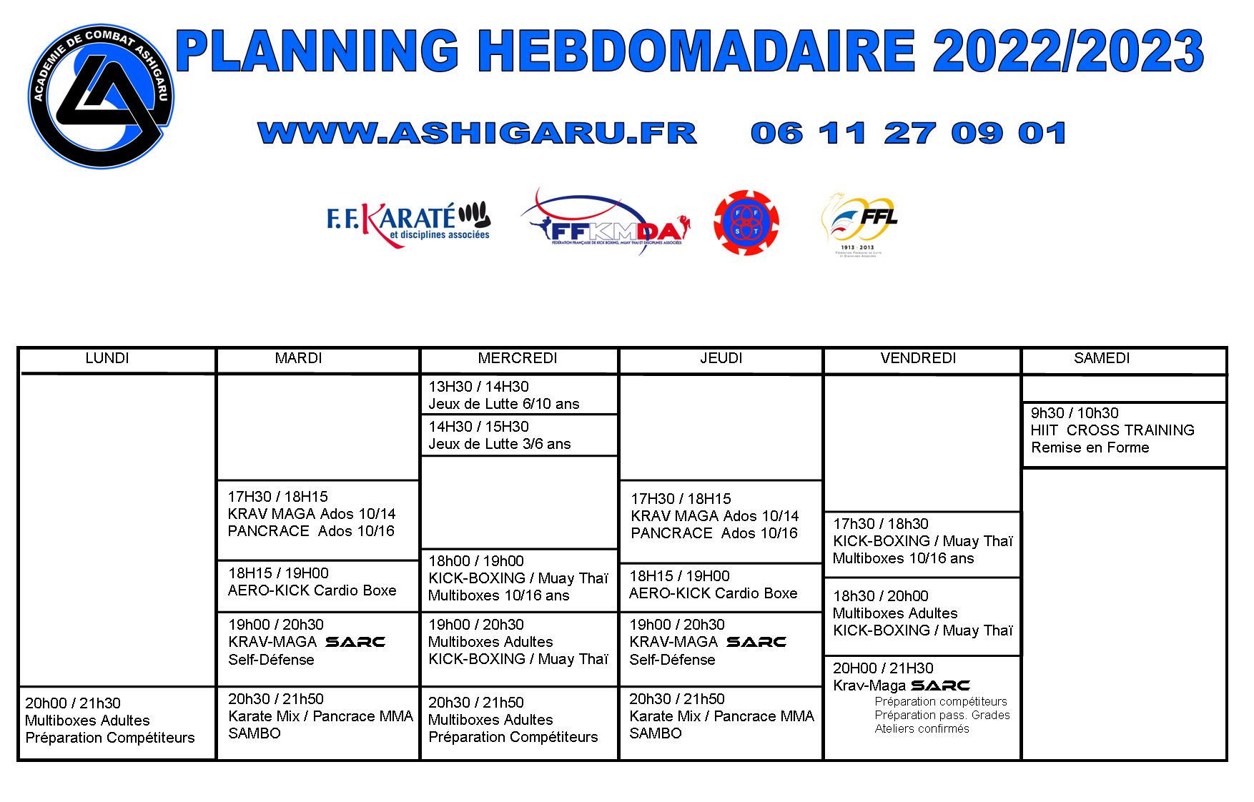 planning hebdomadaire 2022